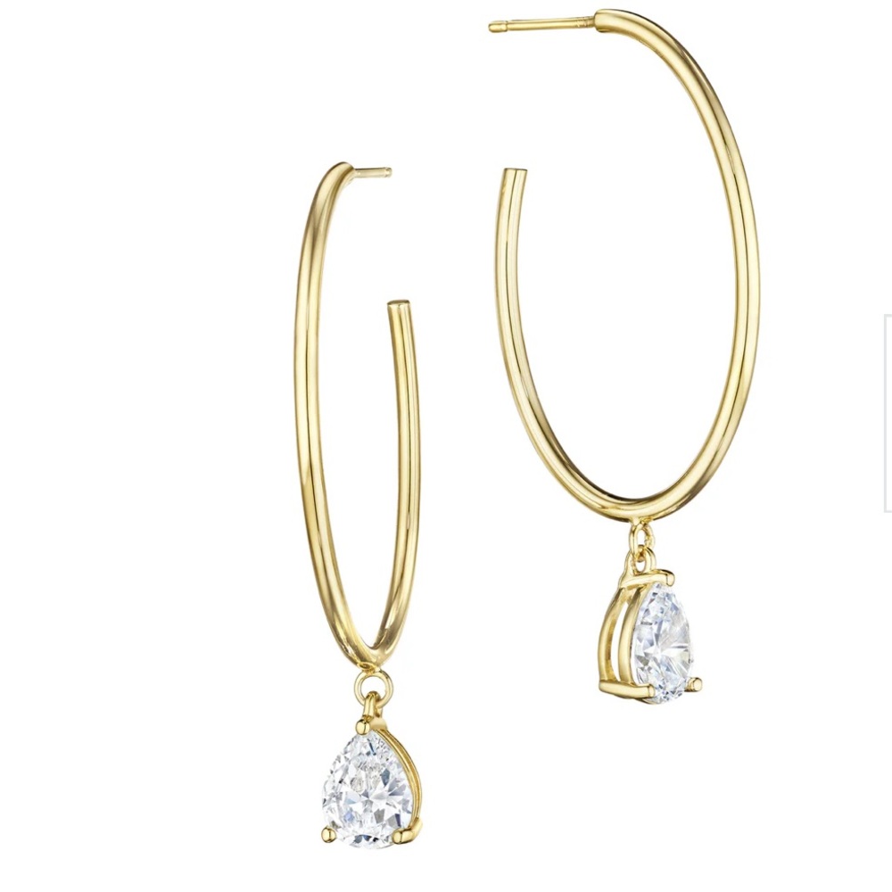 OVAL HOOP SPARKLE DROP EARRINGS NIB